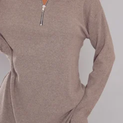 Robe Pull Oversize Côtelée Vert Sauge Kaki à Col Haut Et Demi-zip -Jupe Lumine Soldes Boutique beeeda253a2ba16ebc1b6dc7b06d292859ce9d4f cna3031 4