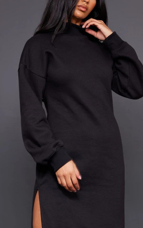 Robe Sweat Longue Noire à Col Montant Et Doublure En Polaire 4 Robe Sweat Longue Noire à Col Montant Et Doublure En Polaire – Image 4