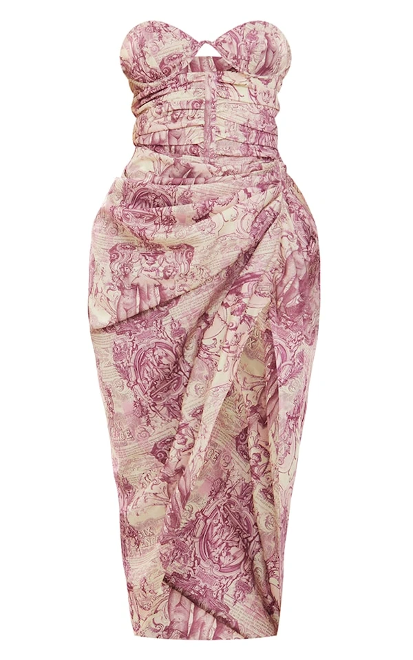 Robe Mi-longue Drapée Froncée Multicolore Imprimé Renaissance à Armatures 5 Robe Mi-longue Drapée Froncée Multicolore Imprimé Renaissance à Armatures – Image 5