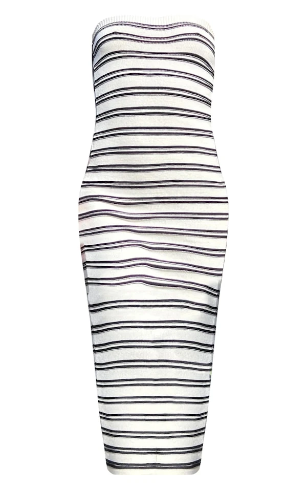 Robe Bustier Longue En Maille Tricot Douce Noir & Blanc à Rayures 5 Robe Bustier Longue En Maille Tricot Douce Noir & Blanc à Rayures – Image 5