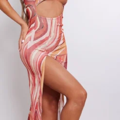 Robe Moulante Mi-longue En Acétate Découpée Orange Imprimé Abstrait à Dos Nu -Jupe Lumine Soldes Boutique c12cd40a0263b389a25dd3ffe7da8219bc2aef70 cne7747 4