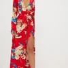 Robe Kimono Longue Rouge à Imprimé Floral