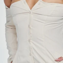 Robe Chemise Tissée Crème à Col Bardot Et Détail Poches -Jupe Lumine Soldes Boutique c15595232da14362603d56e5d67897f2b1ffacb2 cnd1222 4