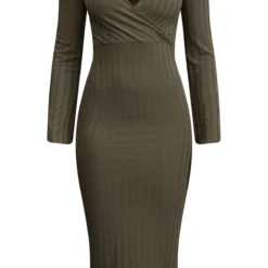 Robe Cache-coeur Mi-longue Côtelée Kaki à Manches évasées -Jupe Lumine Soldes Boutique c193956222cc10c63c4c45fc1622f5dffba38c66 cnc1137 5