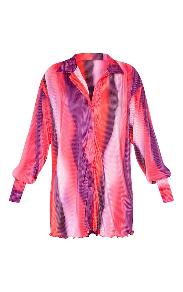 Robe Chemise Plissée Rose à Imprimé Dégradé Et Ourlet Volanté 5 Robe Chemise Plissée Rose à Imprimé Dégradé Et Ourlet Volanté – Image 5