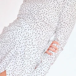 Plus Robe Mi-longue Drapée Blanche à Pois à Col Montant -Jupe Lumine Soldes Boutique c26219fc2cdaed9f81ac982298edf39935fa0049 cne4058 4