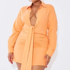 Plus Robe Chemise Orange Froncée Devant à Décolleté -Jupe Lumine Soldes Boutique c431567fc7ac418ab589c9cc392d6355b18124f6 cmz1381 3