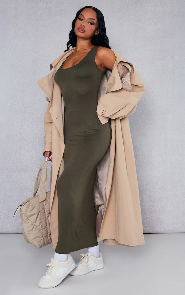 Robe Longue Simple Vert Olive 1 Robe Longue Simple Vert Olive