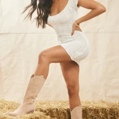 Mini Robe En Maille Crochetée Blanche à Mancherons -Jupe Lumine Soldes Boutique c472b26647bac002f32db78bcdc6b300cf756902 cne6257 3