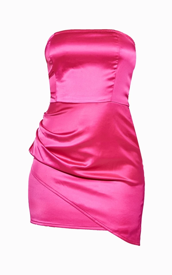 Robe Bustier Moulante Rose Vif Satinée à Ourlet Asymétrique 5 Robe Bustier Moulante Rose Vif Satinée à Ourlet Asymétrique – Image 5