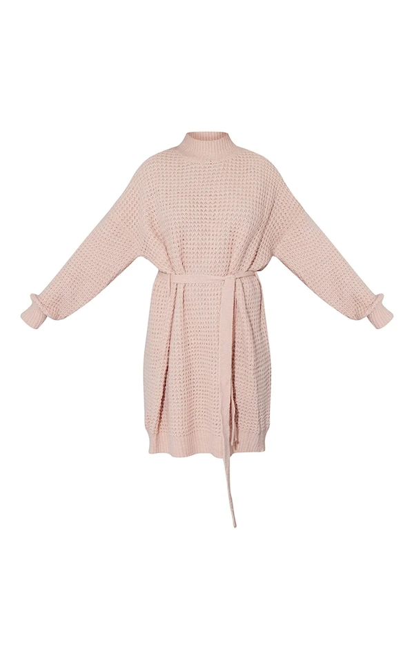 Robe Pull Rose Tendre En Maille Tricot Douce à Ceinture 5 Robe Pull Rose Tendre En Maille Tricot Douce à Ceinture – Image 5