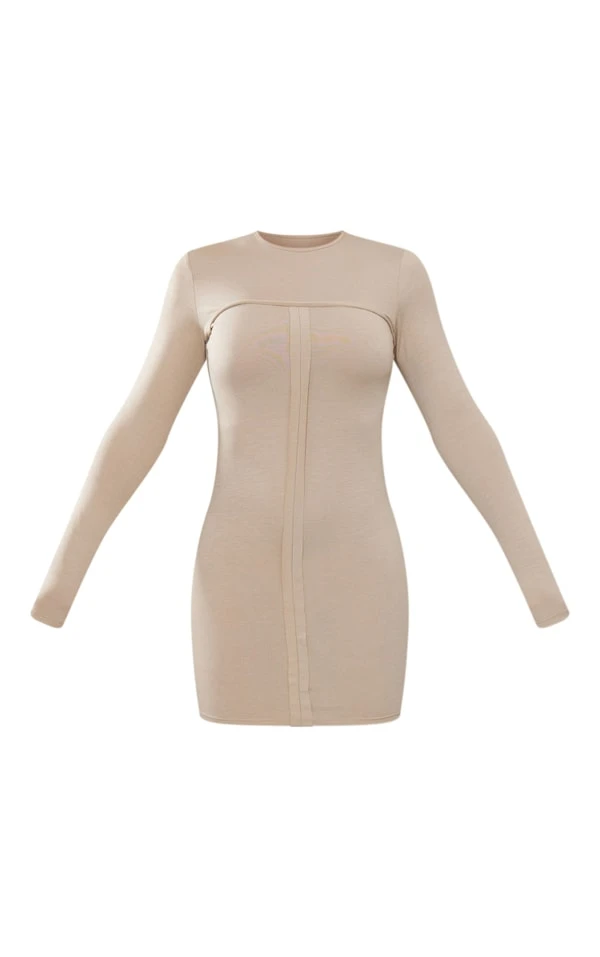 Robe Moulante En Jersey Gris Pierre Manches Longues à Détail Coutures 5 Robe Moulante En Jersey Gris Pierre Manches Longues à Détail Coutures – Image 5