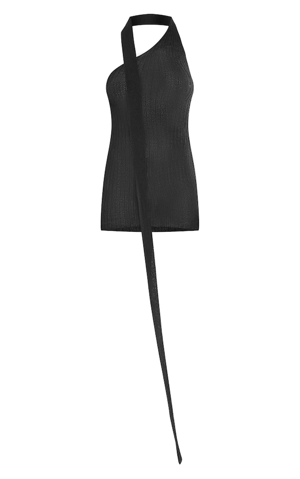 Mini Robe En Maille Tricot Fine Noire à Détail écharpe 5 Mini Robe En Maille Tricot Fine Noire à Détail écharpe – Image 5