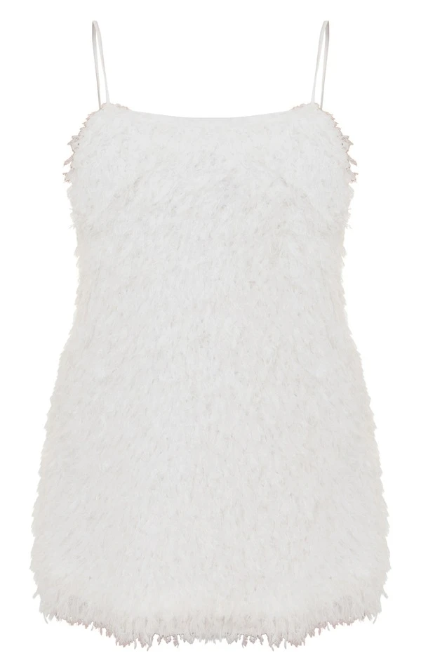 Robe Droite En Fausse Fourrure Blanche à Bretelles 5 Robe Droite En Fausse Fourrure Blanche à Bretelles – Image 5