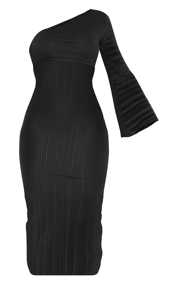 Robe Mi-longue Plissée Noire à Manche évasée Unique 5 Robe Mi-longue Plissée Noire à Manche évasée Unique – Image 5