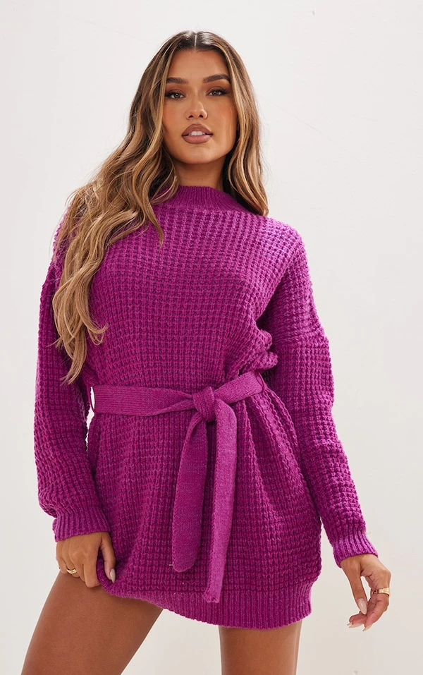 Robe Pull En Maille Tricot Gaufrée Violette 1 Robe Pull En Maille Tricot Gaufrée Violette