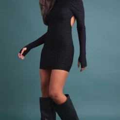 Robe Moulante Texturée Noire à Trous Pour Les Pouces Et Dos Nu -Jupe Lumine Soldes Boutique c7d3def44d4bad536e64dd49315a5b20cb24ba79 cnc2956 3