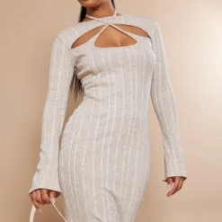 Robe Longue Côtelée Avoine Découpée à Nouer Dans Le Cou -Jupe Lumine Soldes Boutique c7f50aa8adb6fa2d3731a3d0e03929ae794f6023 cnd4072 4