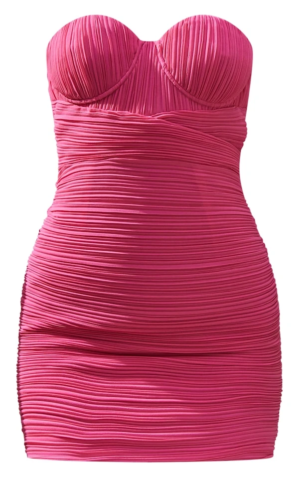 Robe-bustier Moulante Rose Vif Drapée Plissée à Armatures 5 Robe-bustier Moulante Rose Vif Drapée Plissée à Armatures – Image 5