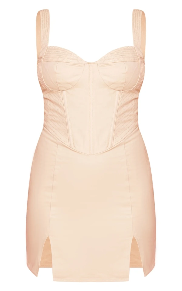 Robe Moulante Cargo Sable à Détail Corset Et Coutures Contrastantes 5 Robe Moulante Cargo Sable à Détail Corset Et Coutures Contrastantes – Image 5