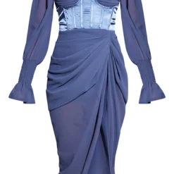 Robe Mi-longue Satinée Bleu Minéral à Parties En Mousseline De Soie Drapée -Jupe Lumine Soldes Boutique c87793c196daa1bf20c39e96b738e59bbe322d5c cmu6123 6