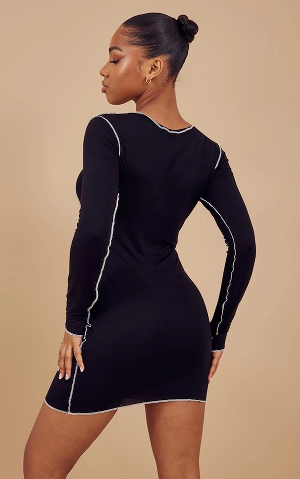 Robe Moulante En Jersey Noir à Coutures Contrastantes 2 Robe Moulante En Jersey Noir à Coutures Contrastantes – Image 2