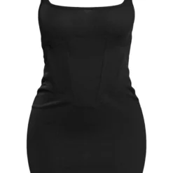 Robe Corset Moulante Côtelée Noire à Col Carré Avec Coutures Et Bretelles -Jupe Lumine Soldes Boutique c98853250a0d40cc2e75366abf8fc2957838193a cne2876 5
