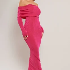 Robe Moulante Longue En Acétate Rose Vif à Manches Longues Et Col Bardot -Jupe Lumine Soldes Boutique c98caad94c555c742a526785318ad609e04bdad9 cne2952 3