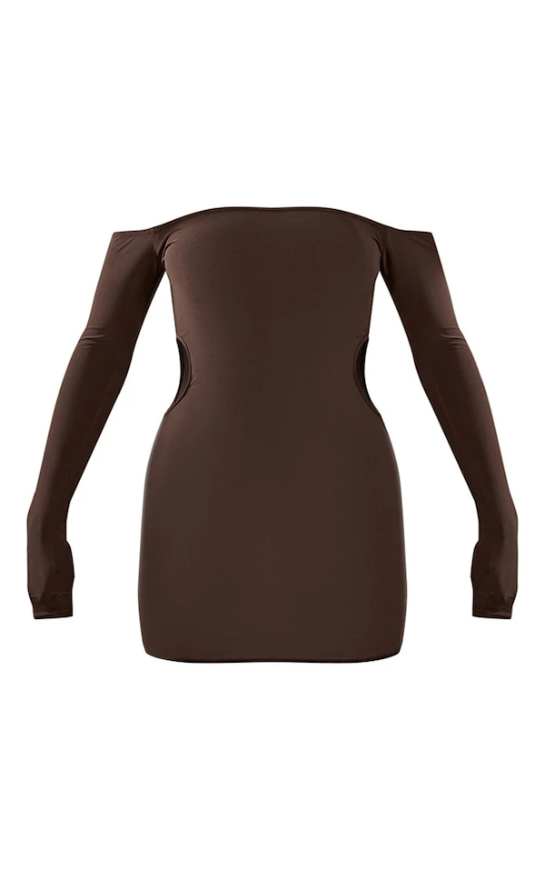 Robe Très Moulante Chocolat à Col Bardot Et Découpes Sur Les Côtés 5 Robe Très Moulante Chocolat à Col Bardot Et Découpes Sur Les Côtés – Image 5