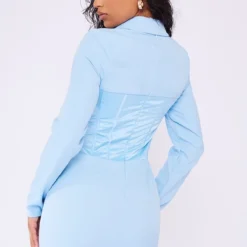 Robe Blazer En Effet Lin Bleu Clair à Corset Satiné Et Manches Longues -Jupe Lumine Soldes Boutique cbfccf719ed6e98a6ff5195507d5e1c94212a7f8 cnd5954 2