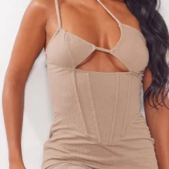 Robe Moulante En Jersey Texturé Taupe à Corset Et Bretelles -Jupe Lumine Soldes Boutique cd03bfd7c9fed9e7a45f59c25b06f07cf885ed9d cnd8902 4