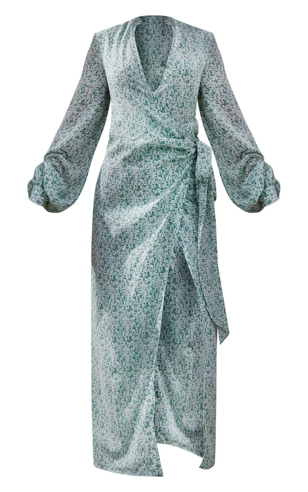 Shape Robe Portefeuille Mi-longue Satinée Verte Imprimé Petites Fleurs 5 Shape Robe Portefeuille Mi-longue Satinée Verte Imprimé Petites Fleurs – Image 5