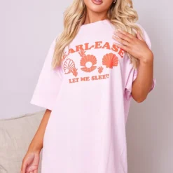 Robe De Chambre Style T-shirt Rose à Slogan "Pearl-ease Let Me Sleep" Imprimé