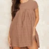Robe Babydoll En Broderie Anglaise Taupe