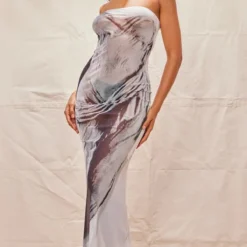 Robe-bustier De Plage En Mesh Bleu Imprimé Corps