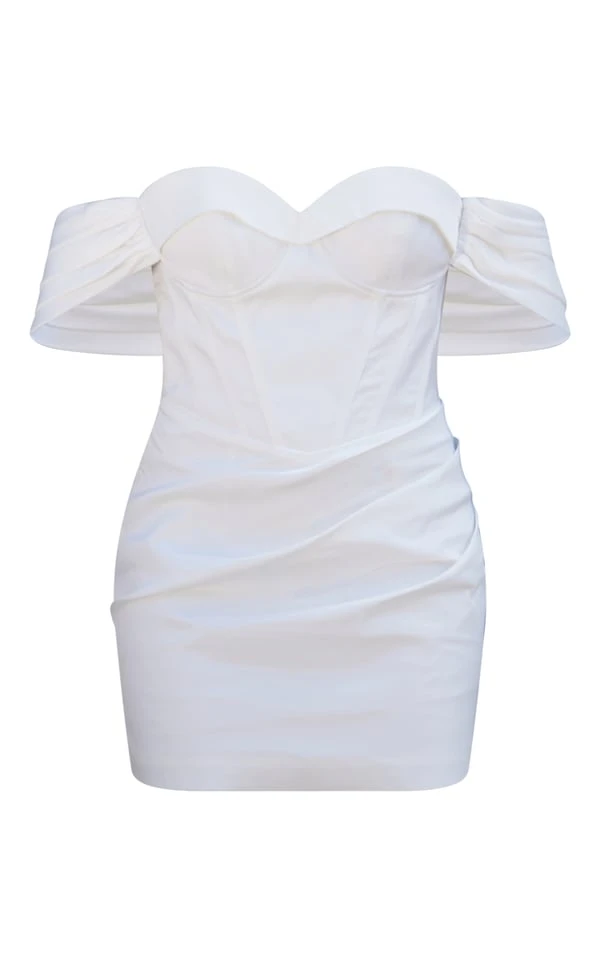 Robe Moulante Blanche à Manches Drapées Détail Bonnets 5 Robe Moulante Blanche à Manches Drapées Détail Bonnets – Image 5