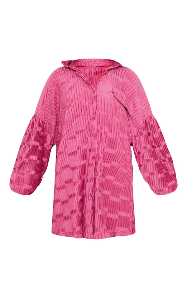 Robe Chemise Oversize Rose Vif Crêpée Et Plissée 5 Robe Chemise Oversize Rose Vif Crêpée Et Plissée – Image 5