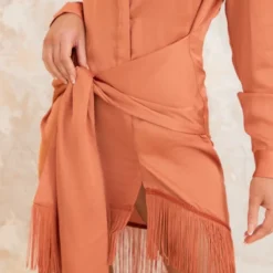 Robe Chemise Satinée Rouille à Détail Drapé Et Ourlet Frangé -Jupe Lumine Soldes Boutique cff880acdf88b09645ba322bb6fd4301f0622f3e cnd7686 4