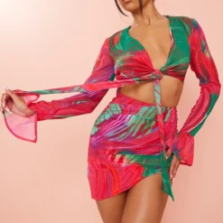 Robe Chemise Cache-coeur Moulante Multicolore Imprimé Abstrait