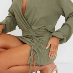 Robe Chemise Décolletée Effet Lin Kaki Décolleté -Jupe Lumine Soldes Boutique d1402dd6c84db287b4fcfeb2385cb807b75cccb3 cmr5040 4