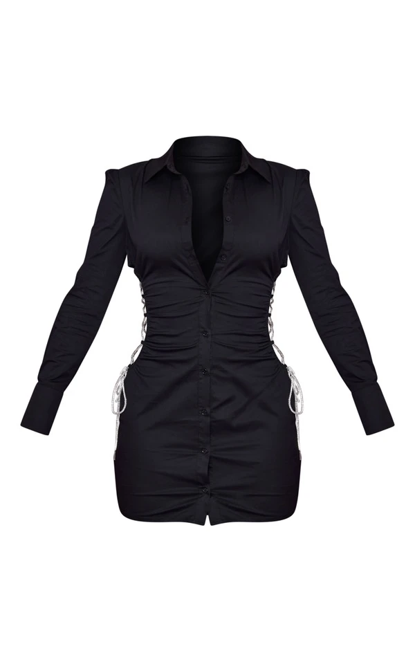 Robe Chemise Noire à Côtés Découpés Et Strass 5 Robe Chemise Noire à Côtés Découpés Et Strass – Image 5