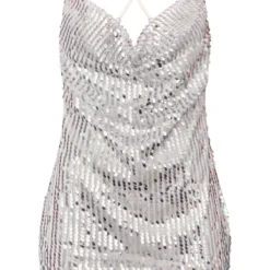 Robe Moulante En Sequins Argentés à Col Bénitier Et Bretelles Croisées -Jupe Lumine Soldes Boutique d1b4f86e164e19296703789a7d988e73fffab243 cnb5188 5