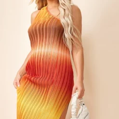 Robe Asymétrique Longue Plissée Marron Imprimé Dégradé à Dos échancré -Jupe Lumine Soldes Boutique d246902477afb0845fe4881119e06cdc33d2005f cne2949 4