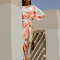 Robe Longue Portefeuille Nouée Orange Imprimé Aquarelle à Franges -Jupe Lumine Soldes Boutique d24d866b983611d7bc7c5f541215a9d22038cba4 cmq5750 3