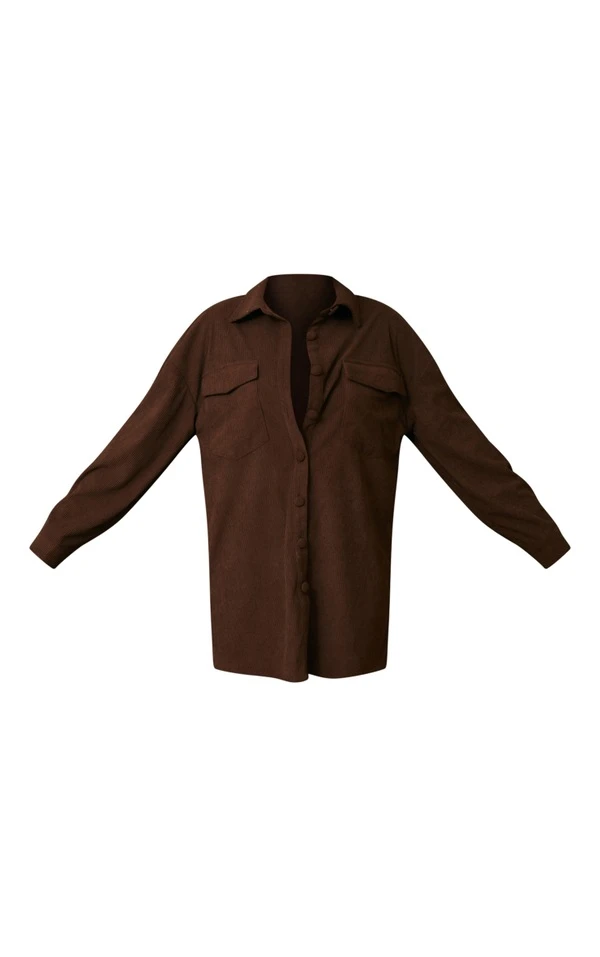 Robe Chemise Oversize En Velours Côtelé Chocolat à Poches 5 Robe Chemise Oversize En Velours Côtelé Chocolat à Poches – Image 5