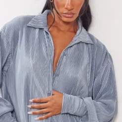 Robe Chemise Bleu Minéral Plissée à Ourlet Volanté -Jupe Lumine Soldes Boutique d2ecd6be65bd864ce7be0a5d9069b41bde7682a3 cnd0032 4