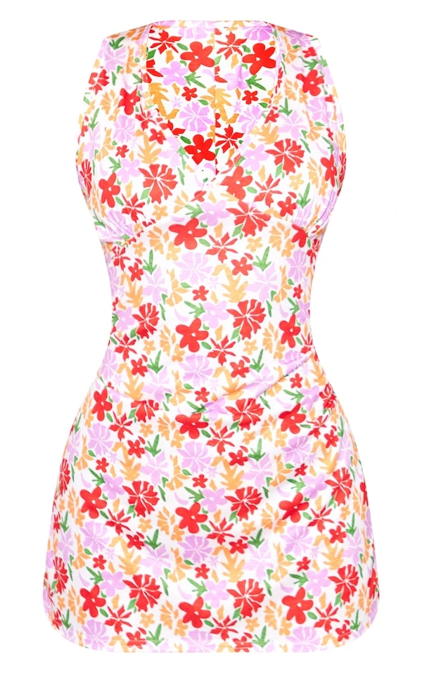 Robe Droite Multicolore Fleurie à Col Rond 5 Robe Droite Multicolore Fleurie à Col Rond – Image 5