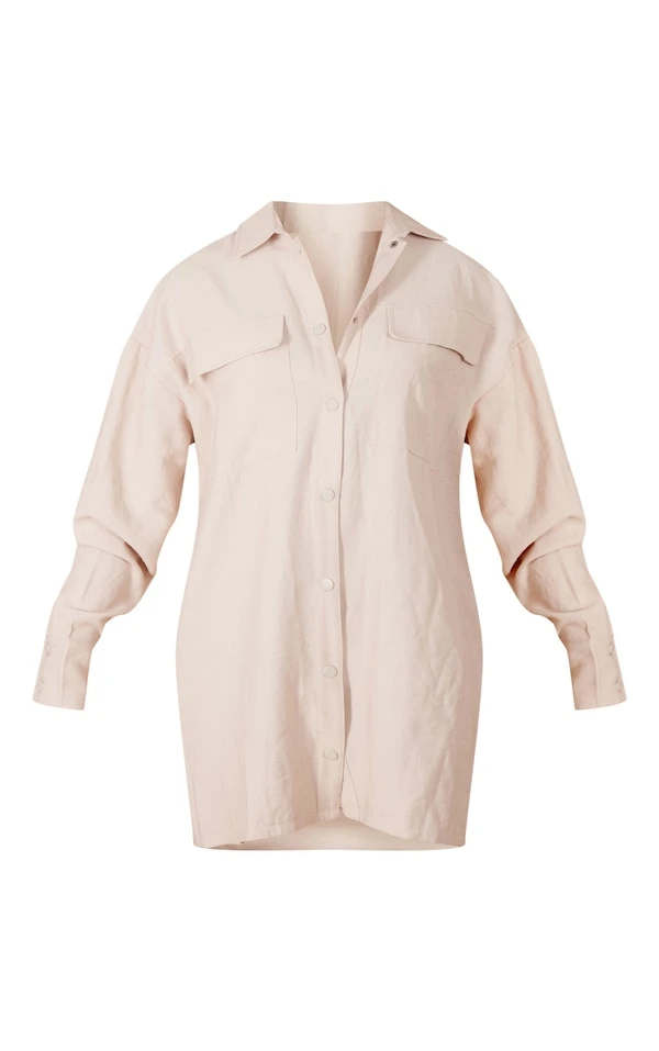 Robe Chemise Oversize Gris Pierre à Boutons-pression 5 Robe Chemise Oversize Gris Pierre à Boutons-pression – Image 5