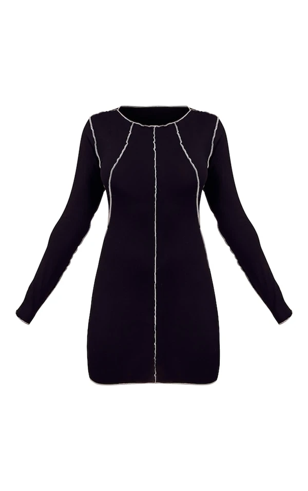 Robe Moulante En Jersey Noir à Coutures Contrastantes 5 Robe Moulante En Jersey Noir à Coutures Contrastantes – Image 5