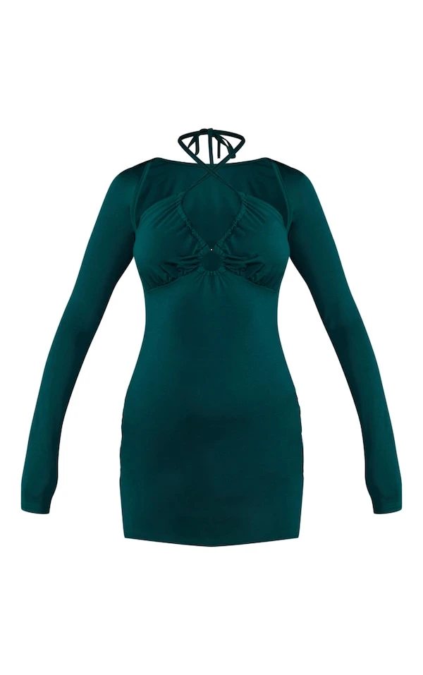 Robe Très Moulante Vert émreraude à Empiècement Et Manches Longues 5 Robe Très Moulante Vert émreraude à Empiècement Et Manches Longues – Image 5